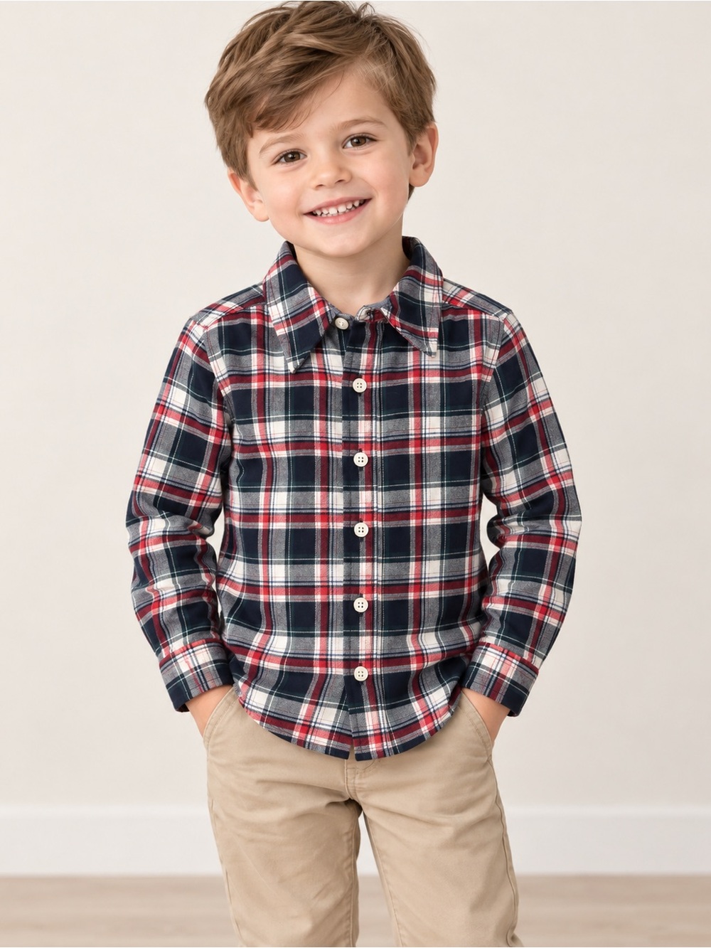 OshKosh B'gosh Red, Navy & White Plaid Button-Down Shirt